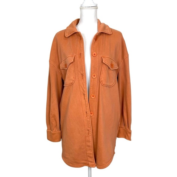 Avec Les Filles Boxy French Terry Shacket Shirt Chore Farm Jacket Coat Oversized